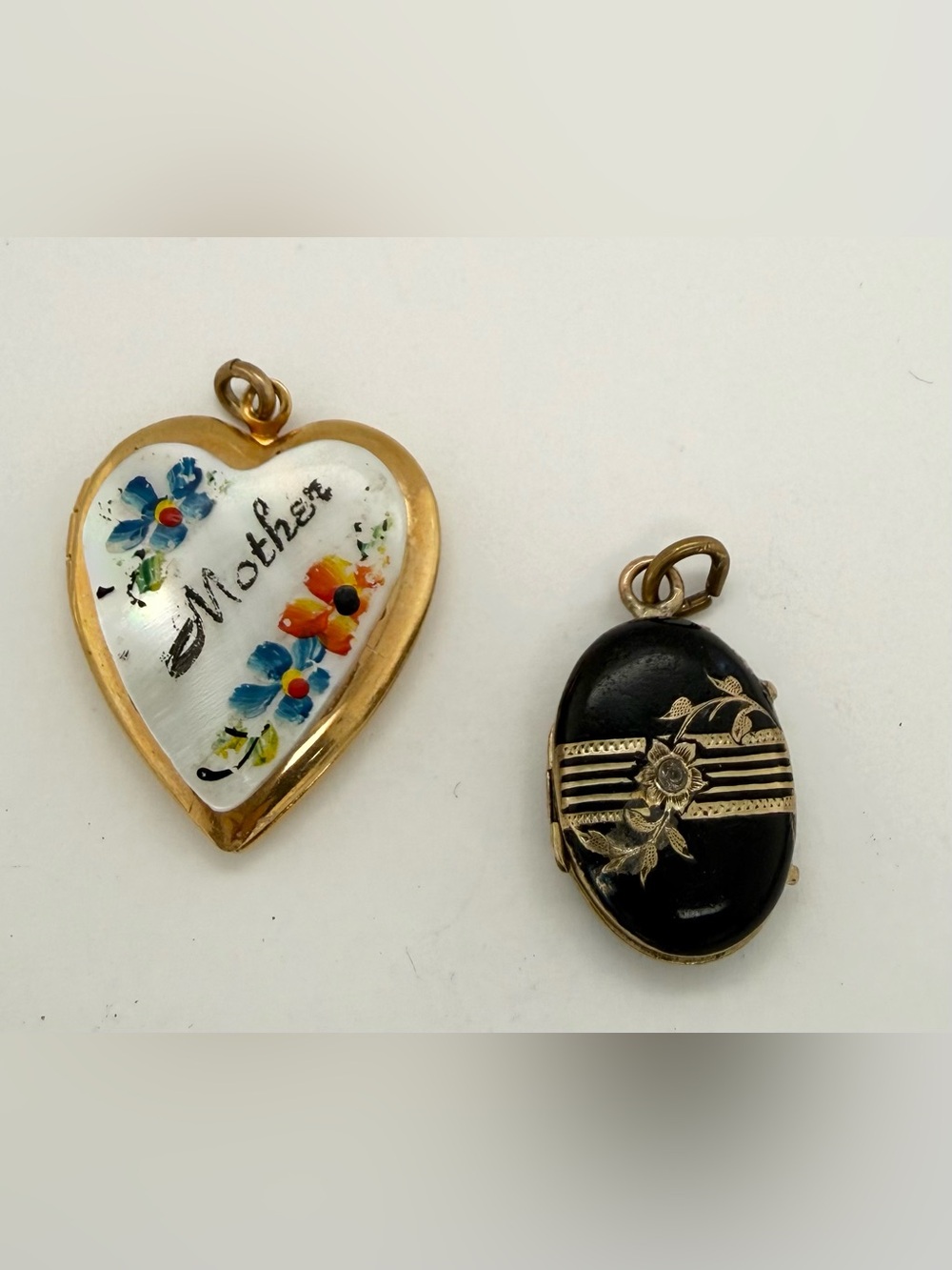Vintage Antique Victorian Gold Filled Heart Mother of Pearl Back Enamel